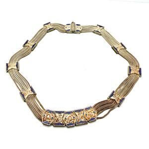 Vintage 60s Stamped Sterling Silver Turkish Trabzon Enamel Multi Strand Necklace